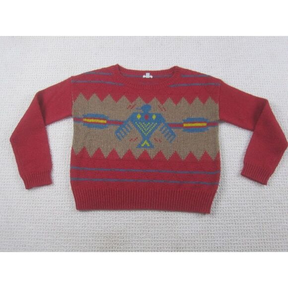 Ecote Sweater Womens Medium Red Aztec‎ Knit Ribbed Casual Pullover Long Sleeve - Picture 1 of 8